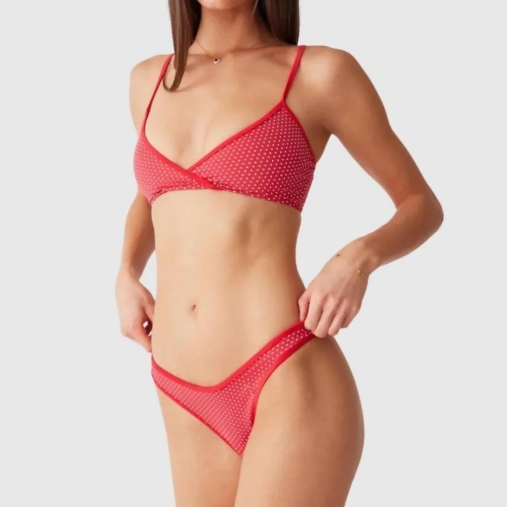 New! Frankie's Bikinis SET Dove Red Polka Dot Bikini 3988